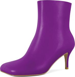Женские ботильоны Soireelady с низким каблуком 2,5 дюйма, квадратный носок, боковая молния, осенние и зимние короткие ботинки, Purple