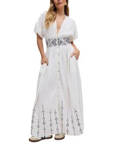 Женское длинное платье Sally Ann с вышивкой и пуговицами Raffya, White