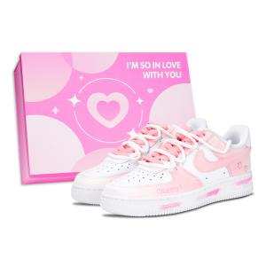 Nike Кроссовки Air Force 1, черные, белые, противоскользящие, износостойкие, низкие, женские, розовые