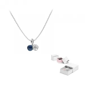 Pandora 925 Silver Cubic Zirconia Necklace Set Women's Blue