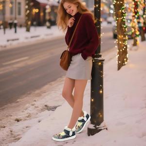 Женские меховые ботинки с противоскользящей подошвой, зимние удобные снежные туфли для дам с флисовой подкладкой, размер США 4.5-12 Cugasmaru, Bird Flower