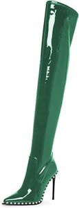 Женские модные ботфорты FSJ с заостренным носком, высокие каблуки-стилетто, украшенные стразами, из глянцевой кожи с молнией, размеры 4-15 US, Green