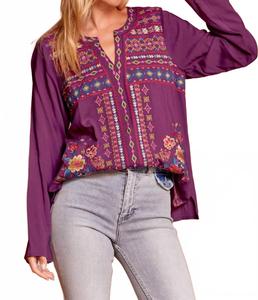 Топ с разрезом на горловине, вышитый, баклажанового цвета Andree By Unit, Eggplant