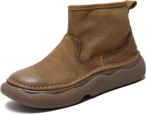 Женские повседневные ботинки из натуральной мягкой кожи на платформе, с круглым носком, боковой молнией, ручной работы, для улицы и работы Generic, Khaki