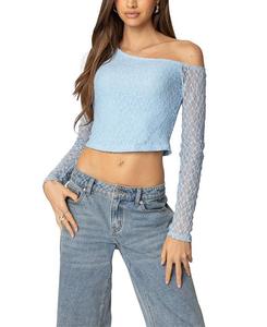 Fabia Асимметричный текстурированный кружевной топ Edikted, синий