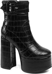 Женские ботильоны LEHOOR на платформе, высокий каблук, молния, с анималистичным принтом, челси, круглый носок, ремешок с пряжкой, замшевая матовая кожа, ботинки в стиле милитари, элегантные, для офиса, свадьбы и вечеринок, размер 4-13 US, Matte Black