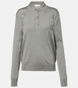 Шелковый свитер-поло Lilienne The Row, Grey Melange