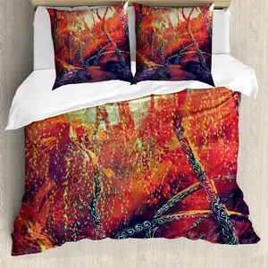 Пододеяльник ABAKUHAUS Fantasy, осенний пейзаж, защита от клещей, подходит для аллергиков, с наволочками, 155 см x 220 см - 80 x 80 см, фиолетовый Abakuhaus