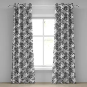 Шторы на люверсах ABAKUHAUS с цветочным рисунком, весенний цветочный рисунок Рождение природы, однотонный эскиз, винтажный дизайн, декоративные двухпанельные шторы, 280 см x 175 см, цвет: черный, белый, серый Abakuhaus
