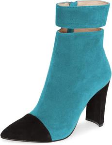 Женские модные ботильоны XYD с вырезами, заостренным носком, на щиколотку, с высокими толстым каблуком, боковой молнией, удобные праздничные туфли, Dark Turquoise