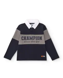 Поло для мальчика с цветными блоками и принтом с надписью Tuc tuc