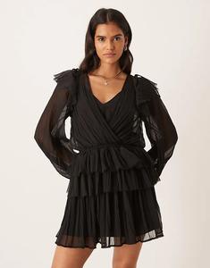 Мини-платье ASOS DESIGN с V-образным вырезом и оборками черного цвета