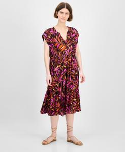 Женское миди-платье с принтом и удлиненными плечами Democracy, Dew Berry