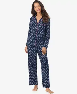 Женский пижамный комплект из топа с длинными рукавами, воротником-стойкой и длинных брюк Cuddl Duds, мультиколор