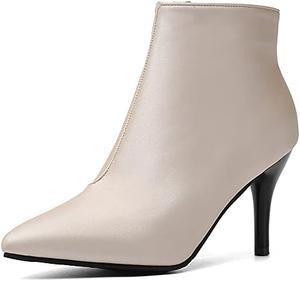Женские модные ботильоны VOKLIN с острым носком, на высоком каблуке, с боковой молнией, элегантные короткие туфли-ботинки, Beige-Velvet Lined