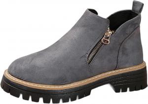 Удобные ботильоны на низком каблуке для женщин с круглым носком, ботинки Челси с боковой молнией, из искусственной замши, повседневные осенние прогулочные туфли Generic, Grey