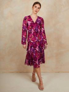 Флоральное платье миди с длинными рукавами Chi Chi London, Berry