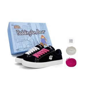 Paddington Bears Скользоустойчивые противоударные низкие скейтерские кроссовки унисекс черные - непарные (белый/розово-красный шнурок) [с фирменной коробкой]