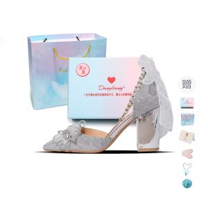 Be good Женские туфли Myriad Star Flying Kei на массивном каблуке высотой 8 см, серебряный подарочный набор