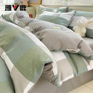 Yalu Комплект постельного белья из 3 предметов (простыня, пододеяльник 150х200 см), цвет Green Large Grid + Light Gray