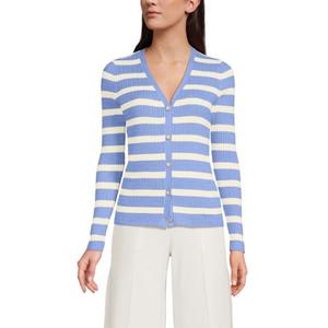 Женский детский кардиган с V-образным вырезом и ажурной вязкой Lands' End, цвет ivo periwinkle strp