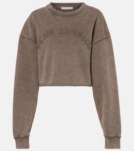 Укороченная толстовка из хлопкового джерси с логотипом Acne Studios, Taupe Brown