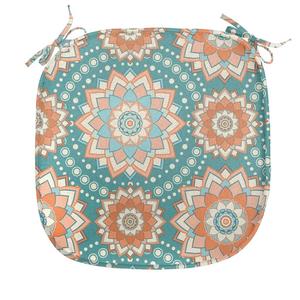 ABAKUHAUS Подушка для обеденного стула Lotus, восточный узор мандалы, декоративная водонепроницаемая подушка с ремнями для кухонных сидений, 40 см x 40 см, бледно-голубой, бежевый, персиковый