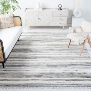 Ковер SAFAVIEH, 275 x 366 см, Rag Rug Collection, Ivory & Grey, ручной работы, бoho-полоска, хлопок, идеален для помещений с высокой проходимостью в гостиной, спальне (RAR126A)