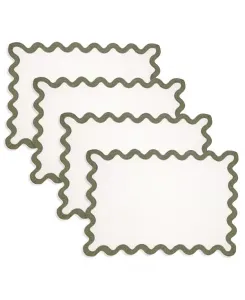 Льняные экологически чистые салфетки под приборы с волнистым краем, набор из 4 шт. Saro Lifestyle, olive