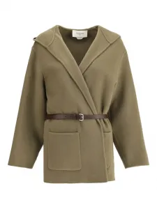 Двухслойное шерстяное пальто с капюшоном и поясом Jacob Cohen, зеленый