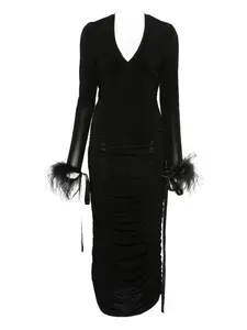 Платье миди с отделкой из перьев PINKO, черный