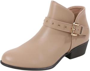 Женские ботильоны Berness с пряжкой, заклепками, ремешками по бокам и молниями, на массивном коротком каблуке KASHVI, Beige