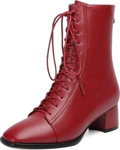 Женские ботильоны WAYDERNS с квадратным носком, шнуровкой, матовой отделкой, молнией, массивным низким каблуком, высокие до щиколотки, короткие с 2-дюймовым каблуком, Red