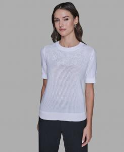 Женский свитер с круглым вырезом и цветочной отделкой KARL LAGERFELD PARIS, Soft White