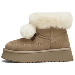 Теплые нескользящие короткие зимние ботинки для женщин TATA, Ecru (Half Fleece Half Plush)