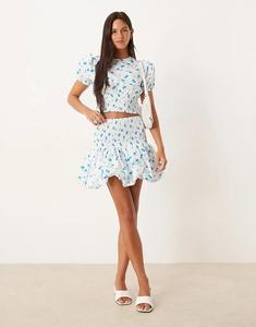 Мини-юбка Collective The Label Puffball в бело-бирюзово-голубом цвете
