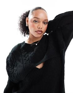 Вырезанный вязаный джемпер черного цвета Yours