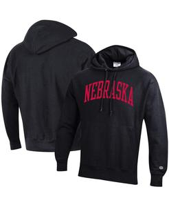 Мужской черный пуловер с капюшоном Nebraska Huskers Team Arch обратного переплетения Champion