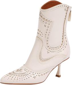 Женские ботильоны FOWT с заостренным носком, на среднем каблуке, с короткой голенью, с декоративными дырочками и молнией сзади, модные туфли, размер 4-16 US, Beige