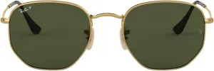 Солнцезащитные очки Ray-Ban унисекс для взрослых Rb3548n с шестиугольными плоскими линзами, Gold/G-15 Green Polarized