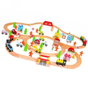 Деревянный Поезд Деревянный Мост Кран Туннель Поезд Большой Город 100 Элементов MINEXO