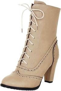 Generic Женские ботильоны на толстом каблуке с заостренным носком, кожаные, с шнуровкой, короткие ботинки, модные, удобные, на осень и зиму, черные, с молнией, в ретро стиле, женские ботильоны