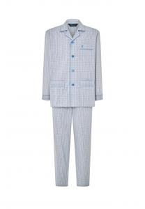 Пижама с воротником-лацканами из клетчатой хлопчатобумажной поплиновой ткани. El Búho Nocturno, серый