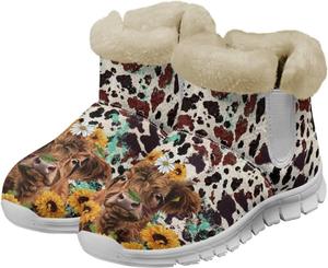 Женские зимние сапоги Howilath, утепленные ботильоны с флисовой и меховой подкладкой для путешествий и отдыха, Cattle & Cow Spot