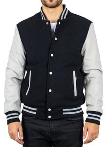 Куртка-бомбер в стиле «Varsity» из шерсти с рукавами из натуральной кожи и бейсбольным пальто для колледжа TruClothing, черный