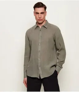 Элегантная льняная рубашка, размер 6,5 regular fit Boss Orange, оливково-зеленый