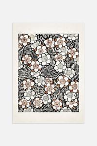 Плакат с японским цветочным узором Postery, 50x70 см, черный