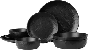 Набор столовой посуды из керамики на 2 персоны - 8 предметов - Компактный, штабелируемый и пригодный для мытья в посудомоечной машине - Антрацит Markenlos