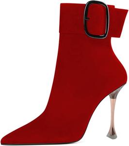 Женские сексуальные ботильоны YDN с заостренным носком и прозрачным каблуком-стилет, модные туфли с пряжкой для танцев и клубов, размеры 4-15 US, Red