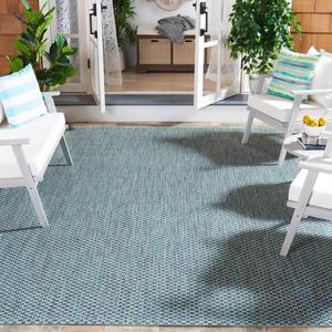 Ковер SAFAVIEH, 244 x 336 см, Washable Rug Outdoor Courtyard Collection - , Turquoise & Light Grey, Non-Shedding & Easy Cleaning, идеальный для патио, заднего двора, прихожей (CY8653-37221)